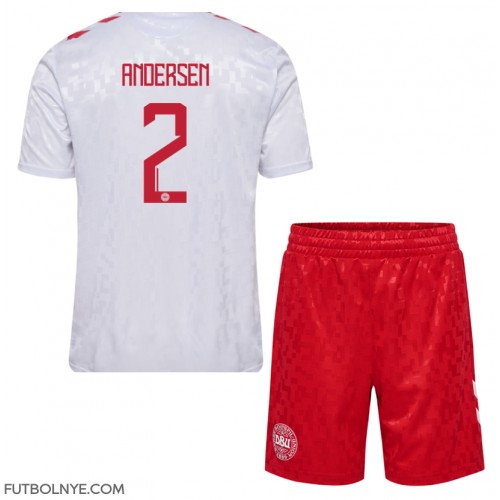 Camiseta Dinamarca Joachim Andersen #2 Visitante Equipación para niños Eurocopa 2024 manga corta (+ pantalones cortos)